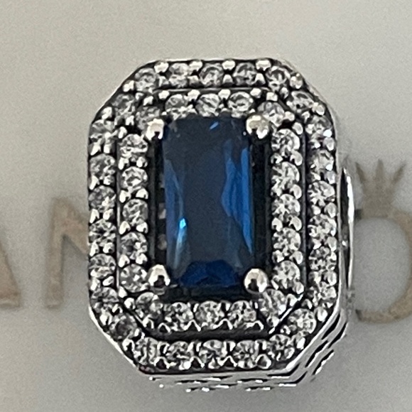 PANDORA BLUE SPARKLING LEVELED RECTANGULAR CHARM - Picture 2 of 4
